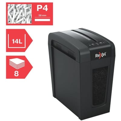 Rexel Secure X8-SL Fluisterstille Papierversnipperaar - P4 Microsnippers - Tot 8 Vel - 14L - Zwart