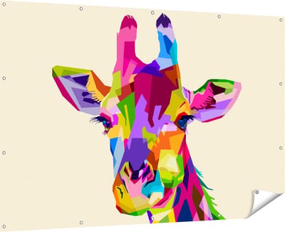 Gards Tuinposter Kleurrijke Giraffe - Abstract - 180x120 cm - Tuindoek - Tuindecoratie - Wanddecoratie buiten - Tuinschilderij