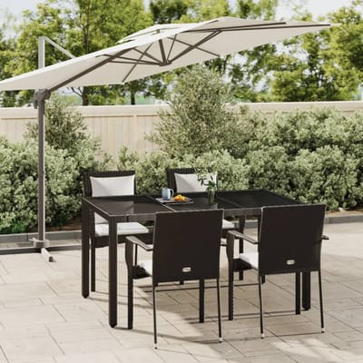 vidaXL - 5-delige - Tuinset - met - kussens - poly - rattan - zwart