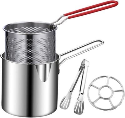 Koekenpan met mand - Bakpan Frituurpan - Snacks Frituren - Gelijkmatige warmte - 16 x 17 x 15 cm
