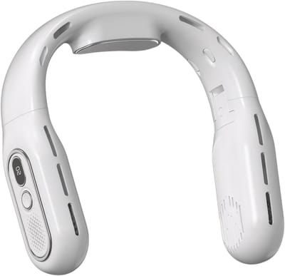 Vouwbare halsventilator, 3 snelheden, stil bladloze draagbare ventilator, mini oplaadbare USB halsventilator met LED-scherm geschikt voor sport, kantoor, thuis, reizen (Wit)