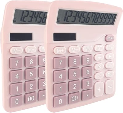 EXCITAT 2 stuks - Rekenmachine - Bureaurekenmachine - Groot scherm - Geschikt voor school, kantoor, belastingen - Roze