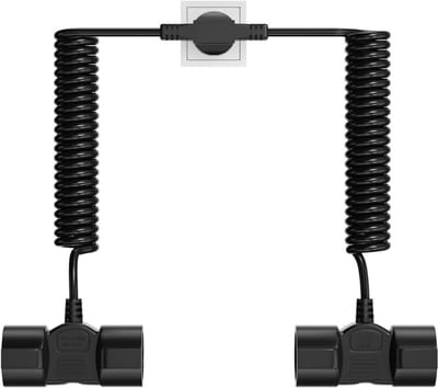 Thuys – Spiraal Verlengkabel 2M – 4-Voudig Geaard Stopcontact – Met Dubbele Schuko Stekker – 16A/250V, IP20 – Zwart