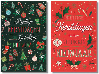 MGPcards - 20 Luxe dubbele wenskaarten - Kerstkaarten / Nieuwjaar - Foliebewerking - Witte envelop - 10.5 x 16 cm - 2 Motieven per doosje