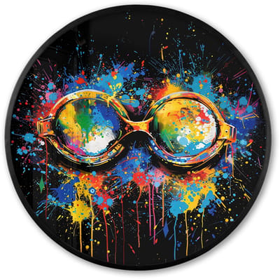 Poster in lijst Rond - Fotolijst 60x60 cm - Posters - Graffiti - Sport - Zwemmen - Zwembril - Ronde posterlijst zwart - Decoratie - Wanddecoratie woonkamer - Muurdecoratie slaapkamer