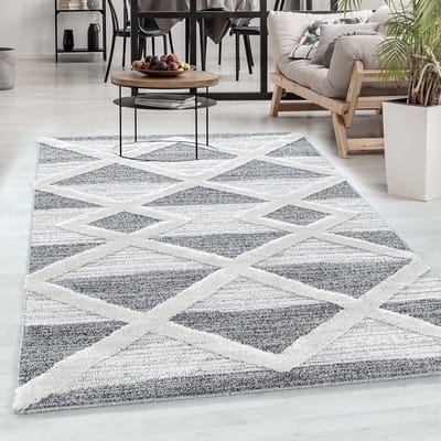 Flycarpets Sofia Modern Vloerkleed - Grijs / Crème - Laagpolig Tapijt Woonkamer - 280x370 cm