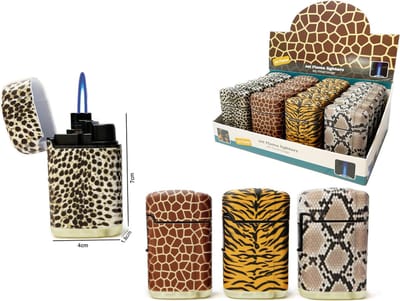 Stormaanstekers Jet Flame - turbo aansteker - 20 stuks in display - 360° Animal print - soft touch -wind aanstekers