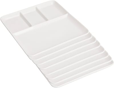 Excellent Houseware Gourmetbord - 8x - 4 vakjes - vierkant - wit - porselein - D25 cm - Fonduebord/barbecue bord