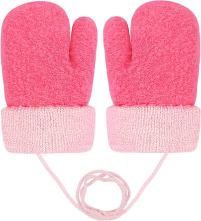 Warm gebreide baby wanten voor 0-3 jaar, schattige en zachte winterhandschoenen met koord voor jongens en meisjes