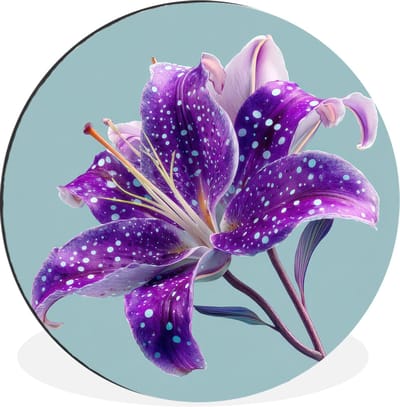 WallCircle - Wandcirkel - Muurcirkel - Lelie - Bloem - Paars - Stippen - Aluminium - Dibond - 30x30 cm - Binnen en Buiten