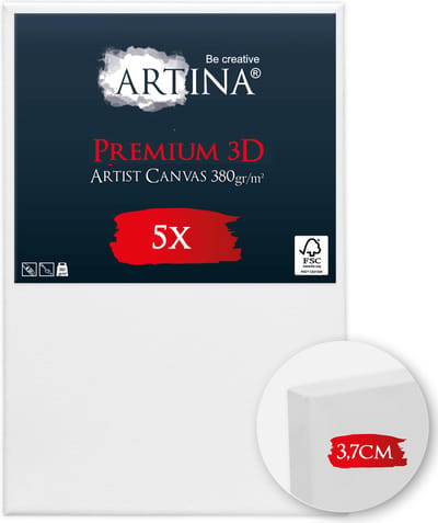 Artina Set van 5 Schildersdoeken 20x30 cm 3D Premium - Voorgerekte Doeken Wit met FSC® Houten Spieraam Stabiele Voorbehandelde Canvas Schildersdoek 380g/m²