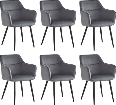 Colenis® - City Eetkamerstoel - Set Van 6 - Grijs - Velvet - Industrieel - Stoel - Design - Armleuningen