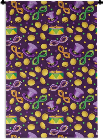 Wandkleed - Wanddoek - Carnaval - Feest - Paars - Patronen - 120x180 cm - Wandtapijt