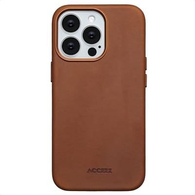 Accezz Hoesje - Geschikt voor iPhone 13 Pro - Vintage Leather geschikt voor MagSafe Backcover - Tabacco Cognac