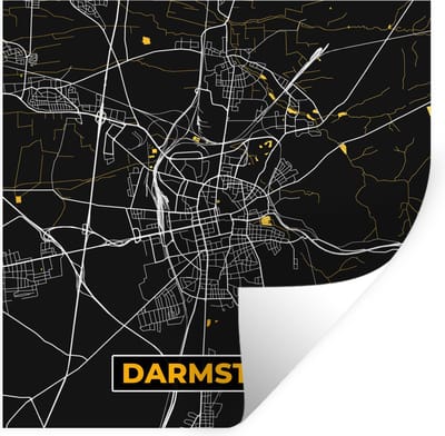 Muurstickers - Sticker Folie - Duitsland – Black and Gold – Darmstadt – Stadskaart – Kaart – Plattegrond - 100x100 cm - Plakfolie - Muurstickers Kinderkamer - Zelfklevend Behang XXL - Zelfklevend behangpapier - Stickerfolie