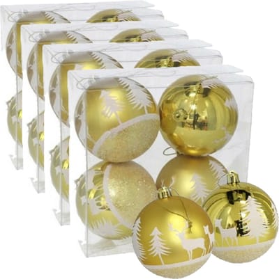 16x stuks gedecoreerde kerstballen goud kunststof diameter 8 cm - Kerstboom versiering