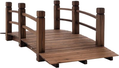Tuinbrug met leuning - Houten voetbrug - Vijver overbruggen - Massief vurenhout - 152x67x48 cm - Donkerbruin