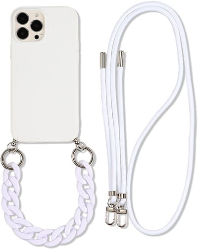 Telefoonhoesje met Koord en Polsband – Geschikt voor Samsung Galaxy S24 – Siliconen Case met Draagkoord – Wit