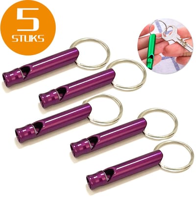 Colorful Sun® Metalen Noodfluit 5 Stuks – Alarmfluit 120 dB met Sleutelhanger – Reddingsfluit voor Outdoor, Wandelen, Camping, Survival & Sport – Hondenfluit – Sport- & Scheidsrechterfluit – Roze