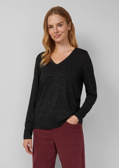 T-shirt met lange mouwen met V-hals en glinsterdraad vrouw s.Oliver