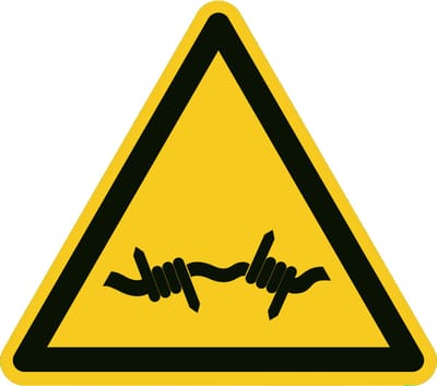 Prikkeldraad sticker 200x200 mm - vinyl - ISO 7010 W033