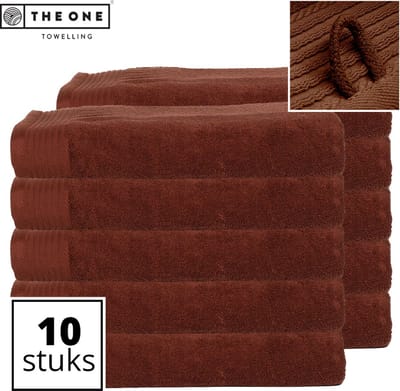 The One Towelling Classic Strandlakens - 100 x 180 cm - 10 Stuks - Voordeelverpakking - Hoge vochtopname - 100% Gekamd katoen - Bruin