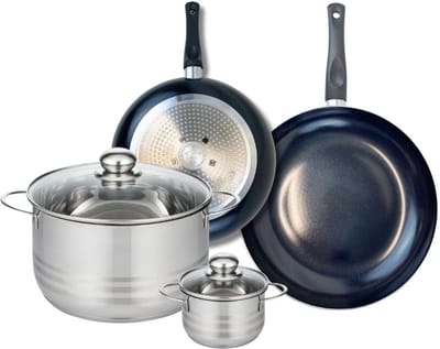 Set van 2 Koekenpannen 24 en 28 cm en 2 kookpotten 12 en 24 cm Elo Prima Glanzend