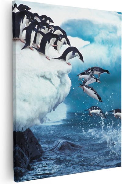Artaza Canvas Schilderij Vogels - 40x50 cm - Muurdecoratie Pinguïns - Wanddecoratie Winter - Kamer Accessoires Dieren