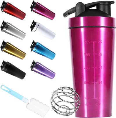 Allecto Plus - Proteïneshaker 750 ml Roestvrij Staal Metaal - Eiwitfles BPA-vrij Lekvrij Waterfles - Schaal voor Klontvrije Shakes - Sport - Fitness