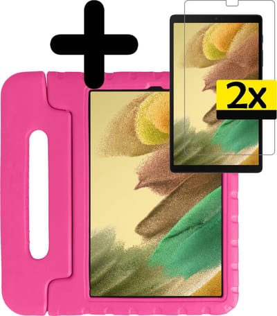 Hoes - Geschikt voor Samsung Galaxy Tab A7 Lite - Met 2x Screenprotector - Kinderhoes Shockproof Bumper - Kidsproof Case - Tablet Hoesje - Kinder Cover - Roze