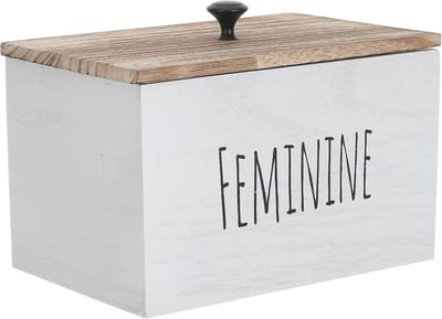 Opbergdoos Maandverband - Toiletopberger Tampons - Hygiënisch Opbergen - Stijlvol Houtontwerp - 19.6 cm Lengte - Wit