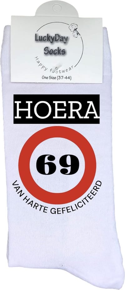 69 jaar Sokken - Gefeliciteerd - Jarig - Verjaardag - Grappige cadeau - Cadeau voor vrouw man - Kado - Verjaardags sokken - Verjaardags cadeau - Sokken waar je vrolijk van wordt - Maat 37-44