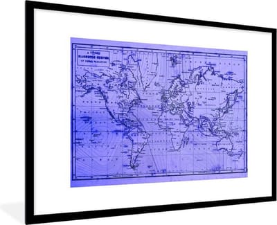 Poster in lijst - Fotolijst 120x80 cm - Posters - Wereldkaart - Vintage - Paars - Posterlijst zwart - Decoratie - Wanddecoratie woonkamer - Muurdecoratie slaapkamer