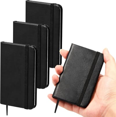 4 stuks - Mini leren notitieboekje - Klein hardcover notitieboekje - Hardcover mini notitieboekje - Klein gelinieerd dagboek - Schrijfbenodigdheden voor kantoor, thuis en school - Zwart