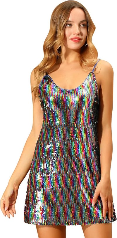 Glitter paillettenjurk met spaghettibandjes en V-hals