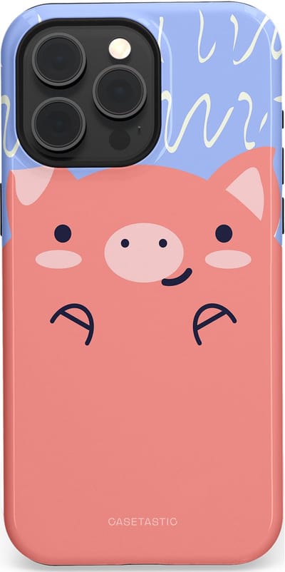 Casetastic hoesje geschikt voor Apple iPhone 15 Pro Max - MagSafe - Dubbellaagse bescherming - Knuffel van varken - Fashion Case - Koraal Lichtblauw