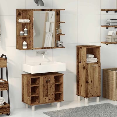 vidaXL - 3-delige - Badkamermeubelset - bewerkt - hout - oud - houtkleurig