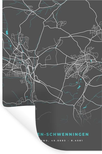Muurstickers - Sticker Folie - Villingen Schwenningen – Stadskaart – Blauw – Plattegrond – Stadskaart – Kaart - Duitsland - 20x30 cm - Plakfolie - Muurstickers Kinderkamer - Zelfklevend Behang - Zelfklevend behangpapier - Stickerfolie