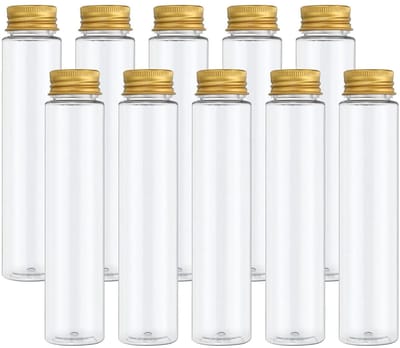 Testbuizen 110 ml - 40 Stuks, 15 x 3.2 cm, Transparant Plastic met Platte Bodem en Deksel voor Opslag van Kralen, Snoep en Badzout