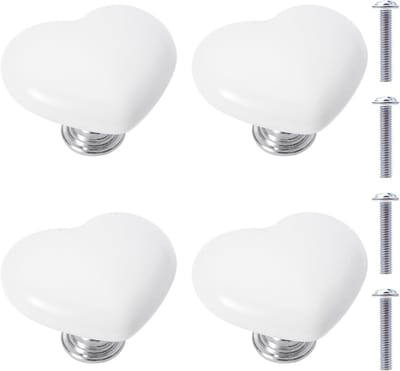 Keramische knoppen - Lade handgrepen - Meubels decoreren - Hartvormig design - 4 stuks - Wit