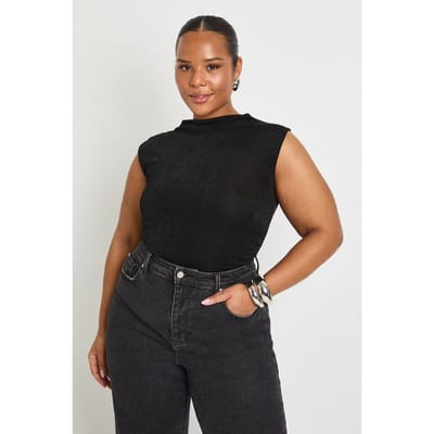 boohoo Dames Plus geruchte bodysuit met geintegreerde halslijn | Black | Maat: 24