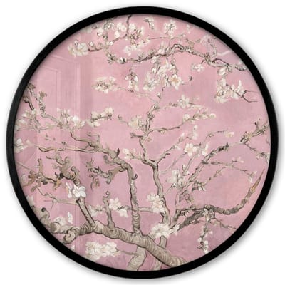 Poster in lijst Rond - Fotolijst 40x40 cm - Posters - Amandelbloesem - Kunst - Van Gogh - Roze - Ronde posterlijst zwart - Decoratie - Wanddecoratie woonkamer - Muurdecoratie slaapkamer