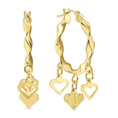 Juwelier Emo - 14 Karaat Geelgouden Wokkel Oorbellen met Hart Hangers – Diameter 20mm