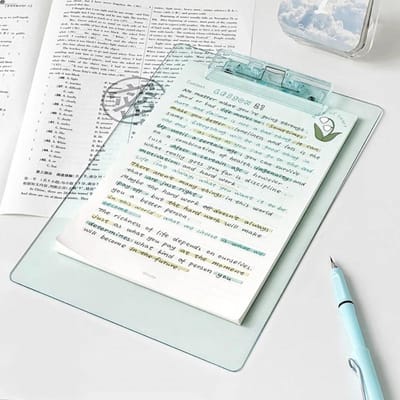 Bloc-notes transparent A4 avec clip doré discret pour documents, classeur, classeur, pince pour tableau, presse-papiers vert