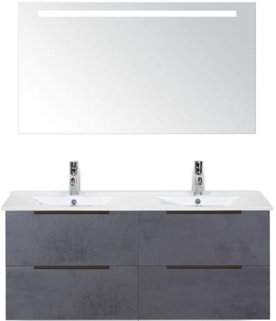Seville Badmeubelset 120 cm - 4 Laden Beton Antra Edge - Wastafel Enjoy Dubbel met Sence Spiegel