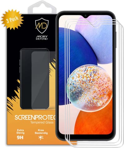 3-Pack MobyDefend Screenprotectors - Geschikt voor Samsung Galaxy A14 - Case-Friendly Screensaver - Gehard Glas