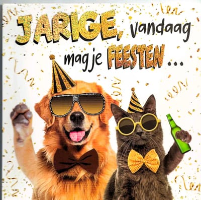 Wenskaart - muziekkaart - pop-out wenskaart - kaart met muziek - wenskaart met licht - wenskaart 3D - jarig - feestje - dieren - hond - kat - gefeliciteerd - hartelijk gefeliciteerd