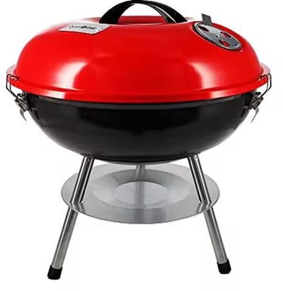 Draagbare Houtskool Barbecue – Ronde BBQ Grill – Voor Camping, Tuin & Picknick – Opvouwbaar & Lichtgewicht – Rood – Apple-vormig