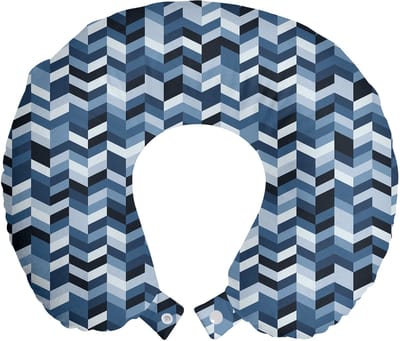 ABAKUHAUS Marine reiskussen met neksteun, zigzaglijnen, schuimrubberen reisartikel voor vliegtuig en auto, 30x30 cm, donkerblauw en leisteenblauw