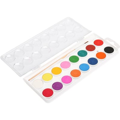 2 Boîtes 16 Couleurs Peinture Aquarelle Solide Pigment Compact avec Pinceau Dessin d'Entraînement Fournitures d'Art white